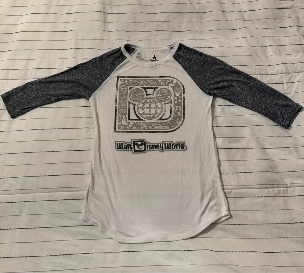 Disney Parks | Raglan Shirt With Gray 3/4 Length Sleeves Distressed Graphic